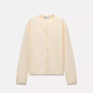 ZARA Pale Cream Round-Neck Button Cardigan